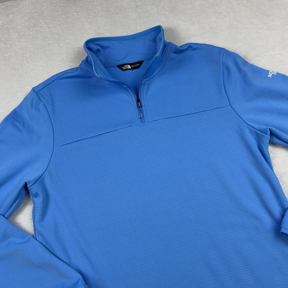 The North Face Pullover Sweater Men M Blue Mock Neck 1/4 Zip Fleece Logo